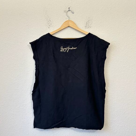 GYPSY JUNKIES Tank Top Black Stars Rhinestones V-Neck Cotton Edgy Gothic - Picture 2 of 10